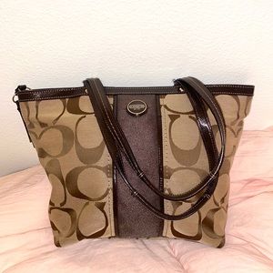 Coach Signature Print Stripe Tote Purse